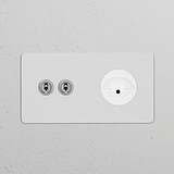 Double 2x toggle switch and Swiss Type J power module in polished nickel white for modern double socket installations.