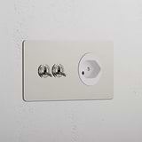 Double 2x Toggle & Swiss Module Round - Polished Nickel White 