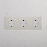Triple 3x Schuko Module Round - Polished Nickel White