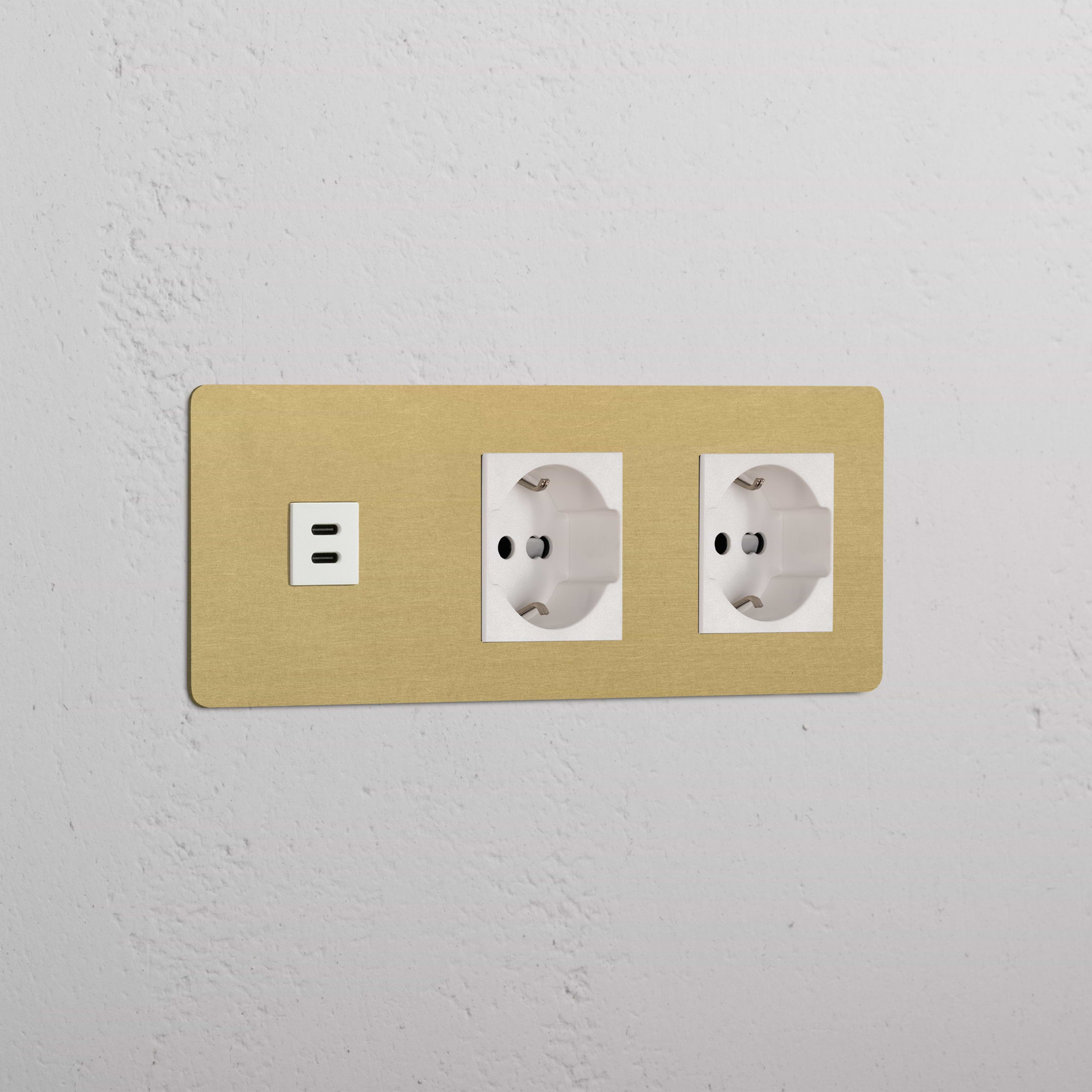 Triple USB 30W & 2x Schuko/Bipasso Module - Antique Brass White