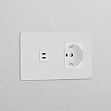 Double USB 30W & Schuko/Bipasso power module in paintable white, for double sockets and modules installations.