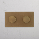 Sophisticated Double Dimmer Switch in Antique Brass design on White Background
