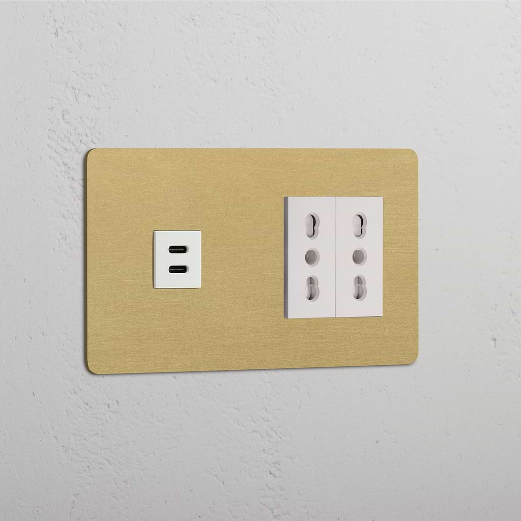 Double USB 30W & 2x Bipasso Module - Antique Brass White