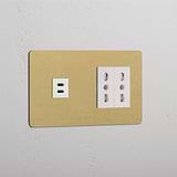 Double USB 30W & 2x Bipasso Module - Antique Brass White