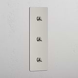 High Capacity Vertical Light Toggle Switch: Polished Nickel Triple 3x Vertical Toggle Switch