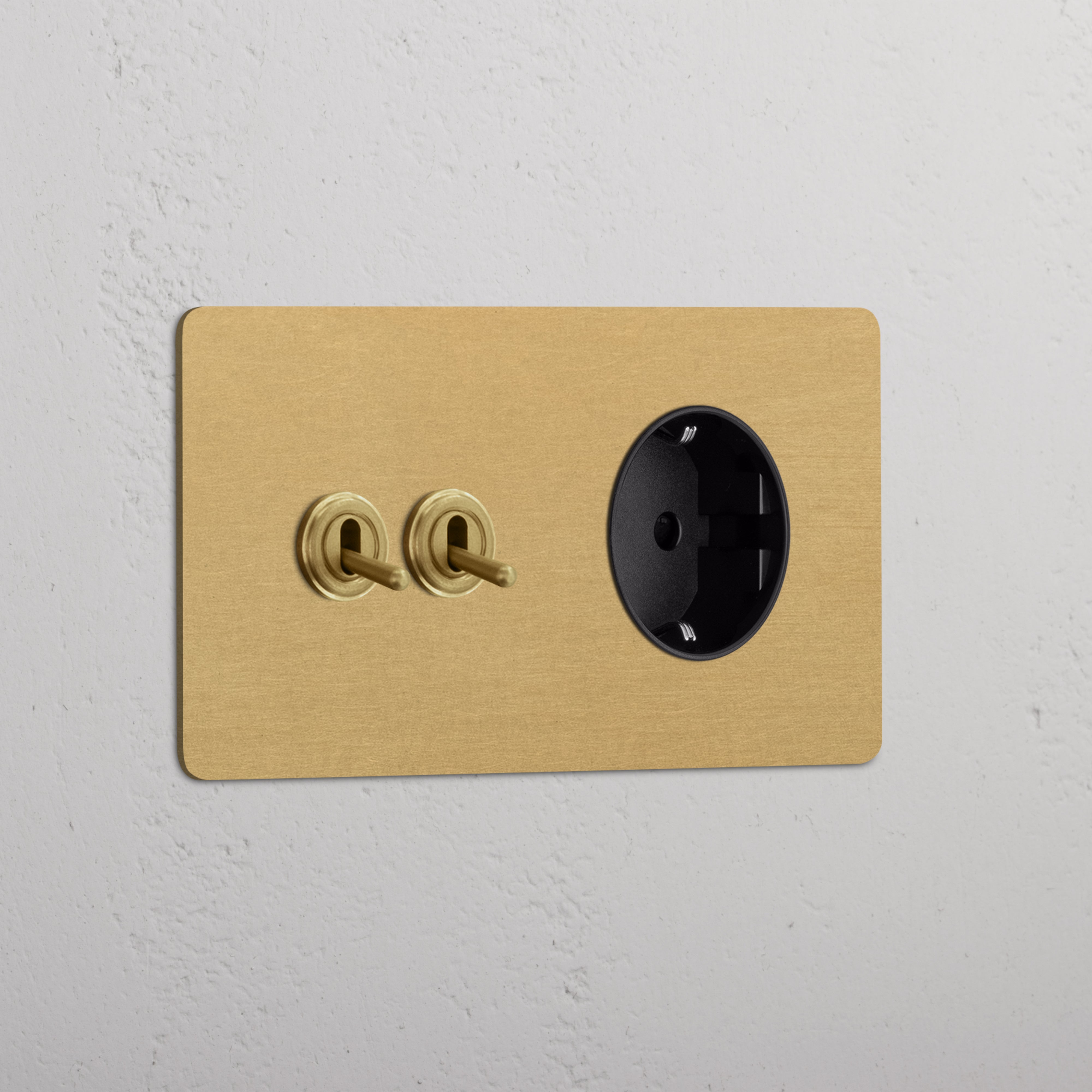 Double 2x Toggle & Schuko Module Round - Antique Brass Black  