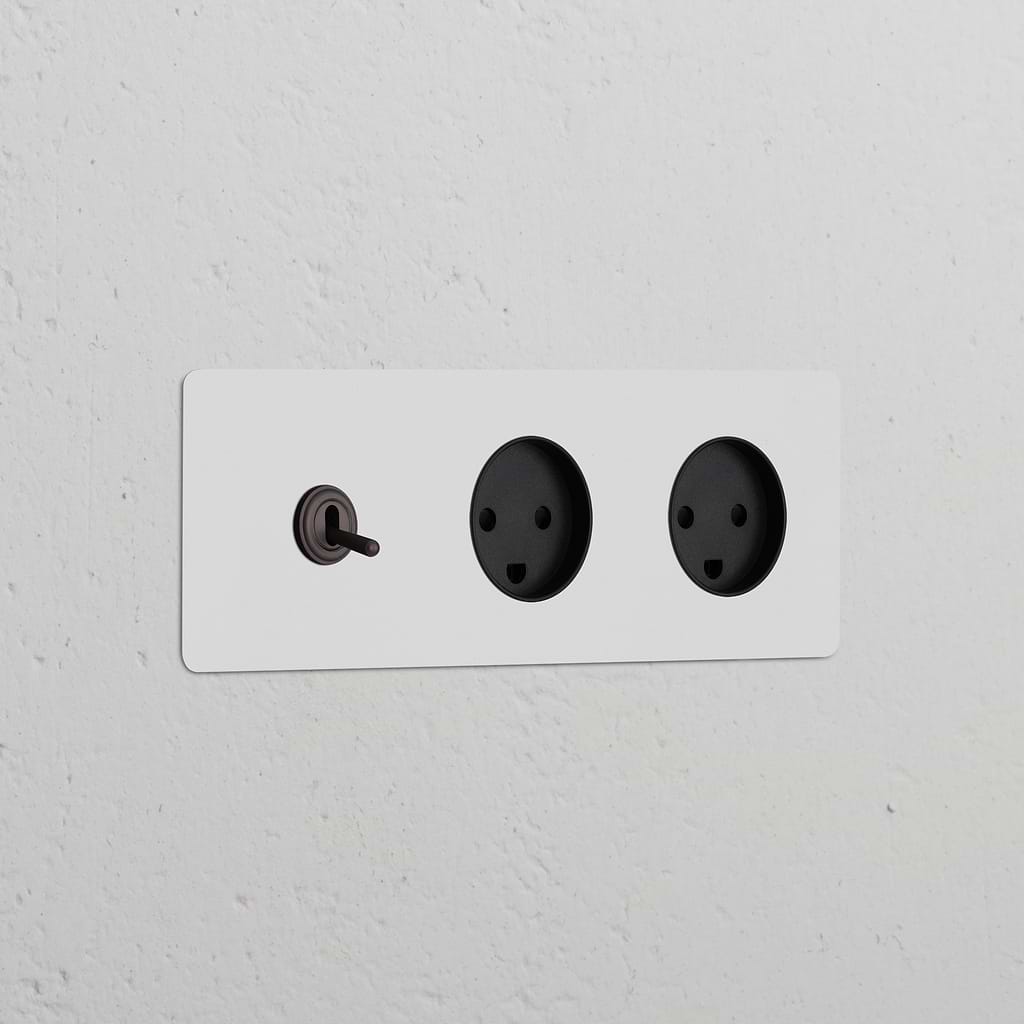 Triple Sockets & Modules in Paintable Bronze Black with triple toggle switch and two Danish Type K power modules.