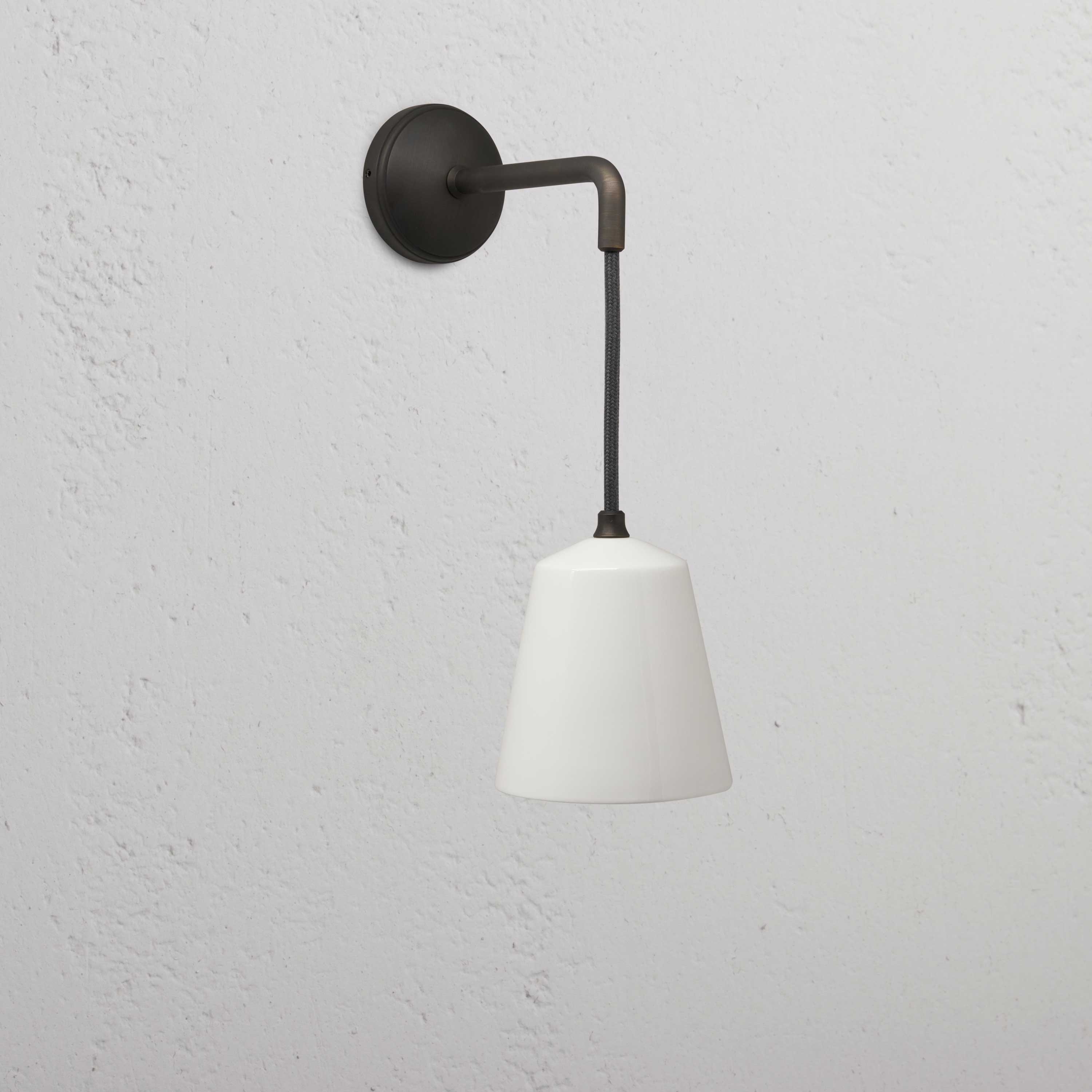 Interior Bronze Hanging Wall Light with Fine Porcelain Shade