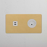 Double USB 30W & Swiss Module Round - Antique Brass White