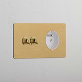 Double 2x Toggle & French Module Round - Antique Brass White  