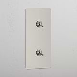 Dual Vertical Light Toggle Switch: Polished Nickel Double 2x Vertical Toggle Switch