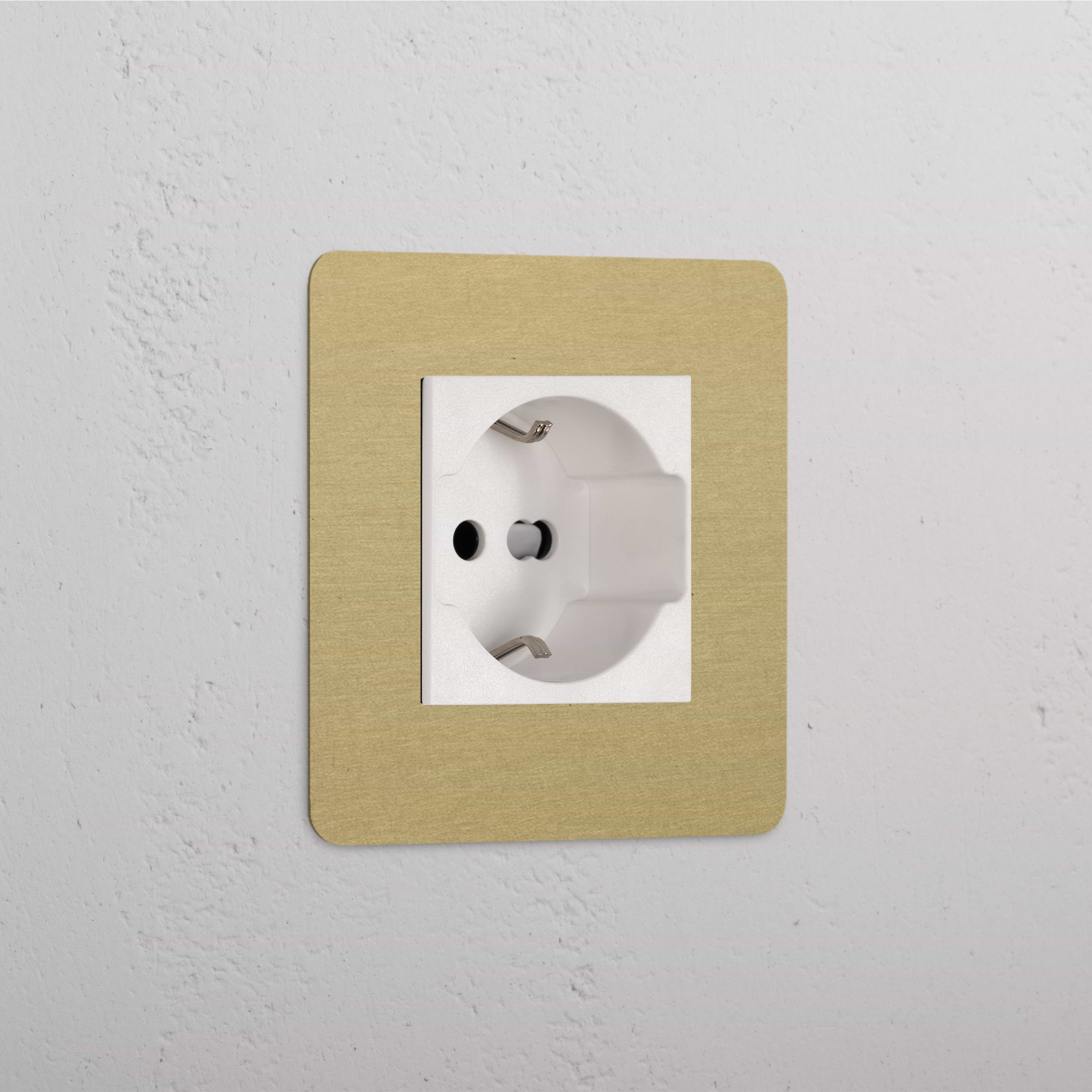 Single Schuko/Bipasso Module Antique Brass White Finish on White Background