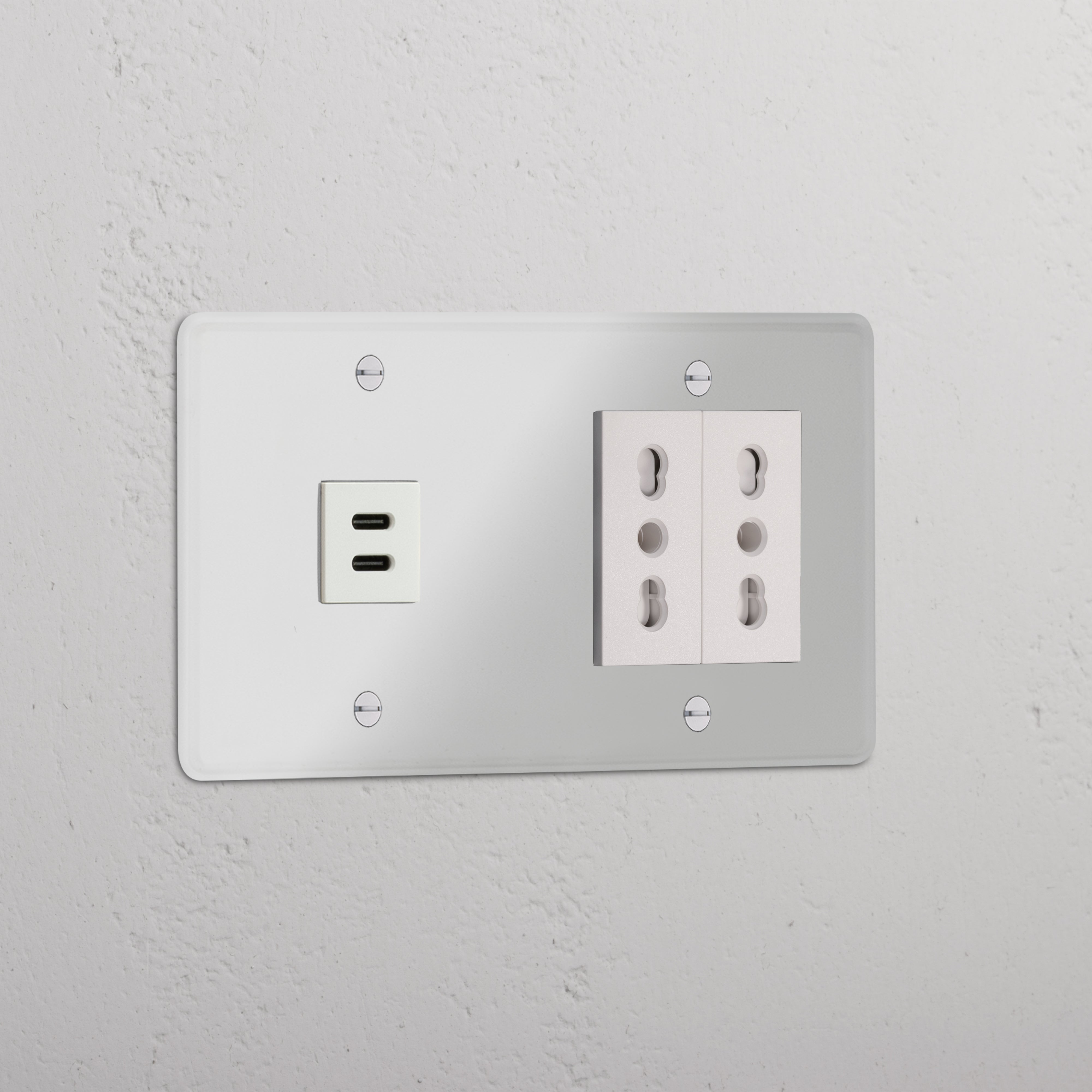 Clear White Double Sockets featuring USB 30W and two power outlets with integrated 2x Bipasso Module.