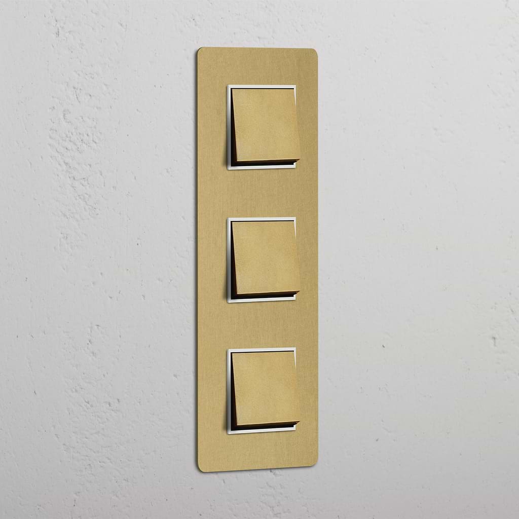 Vertical Triple Rocker Switch in Antique Brass White with 3 Levers - Easy Operation