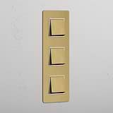 Vertical Triple Rocker Switch in Antique Brass White with 3 Levers - Easy Operation