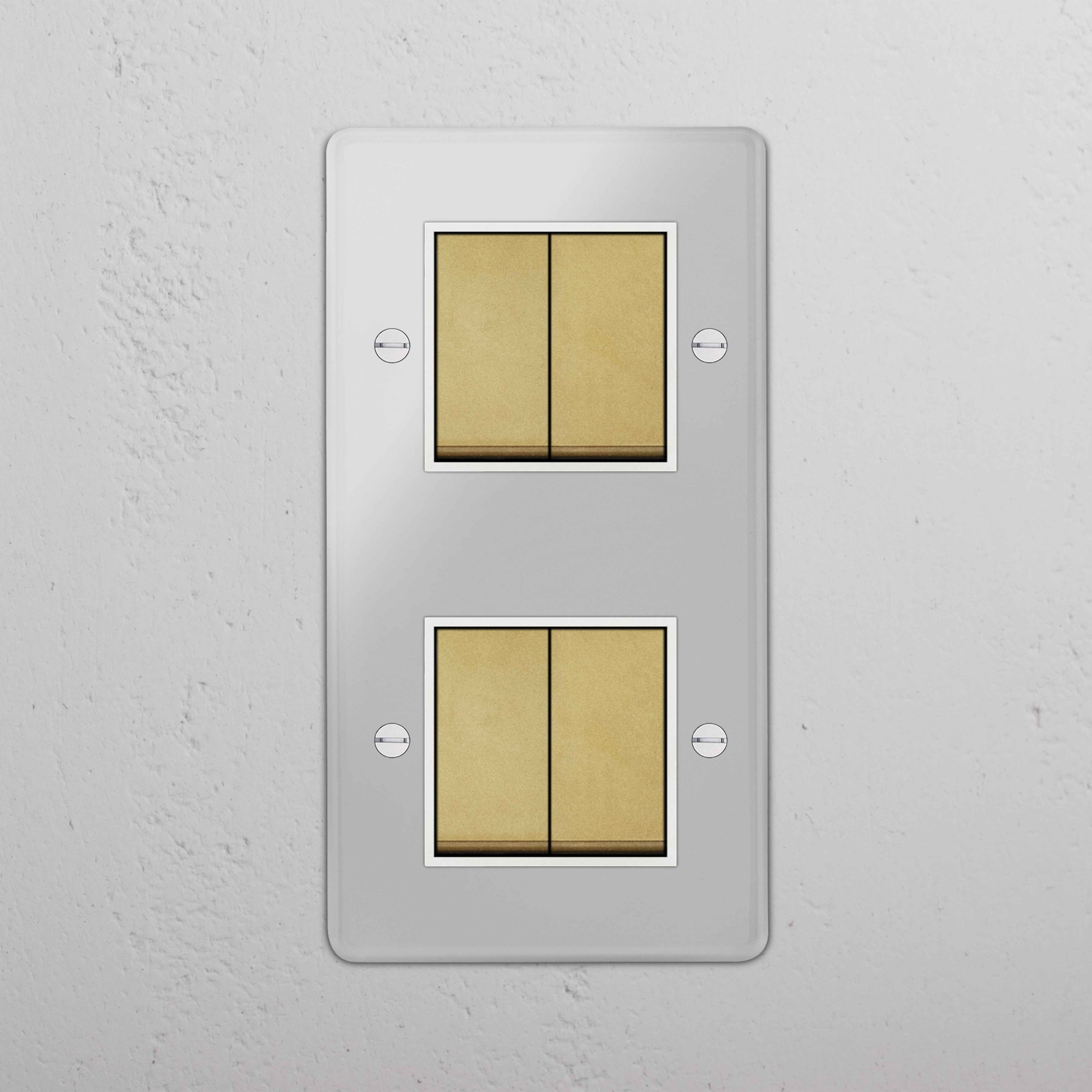 Four-Position Vertical Double Rocker Switch in Clear Antique Brass White - Advanced Home Lighting Solution on White Background