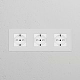 Triple 3x Schuko/Bipasso power module in paintable white for use with triple sockets and modules.