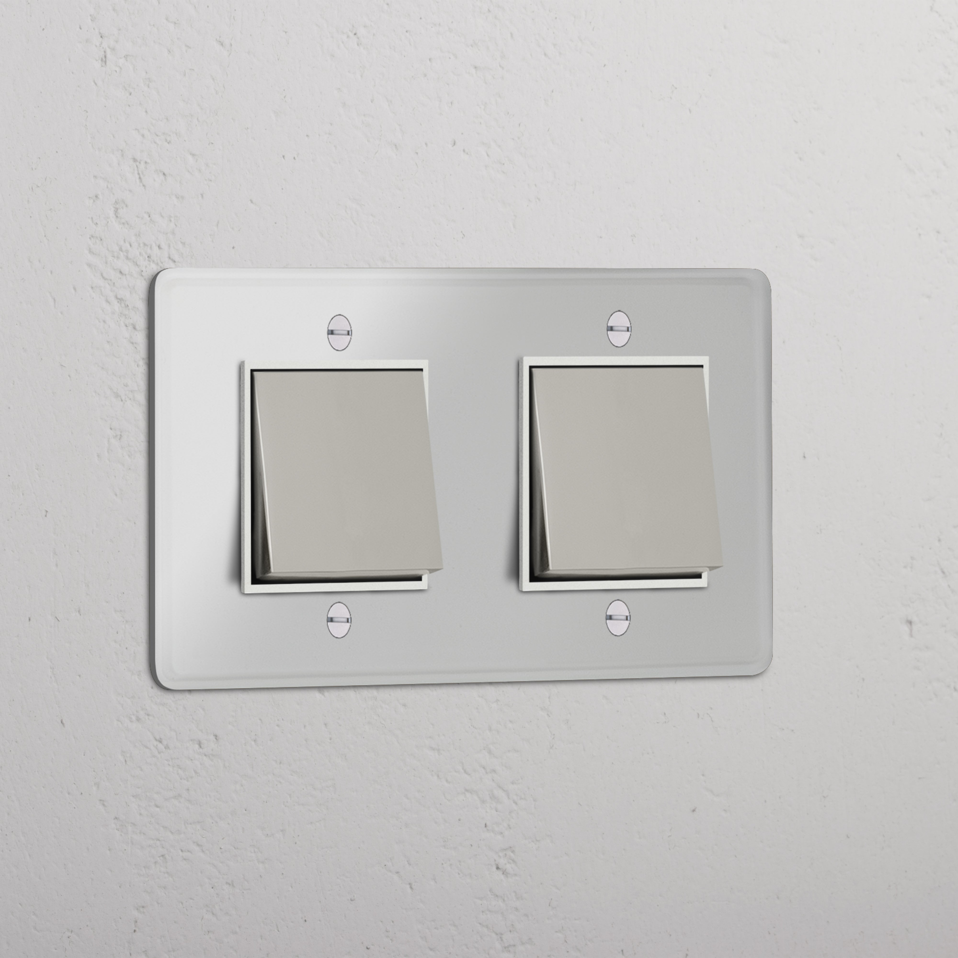 Double Rocker Switch in Clear Polished Nickel White - Modern Light Control Solution