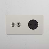 Double 2x Toggle & Schuko Module Round - Polished Nickel Black 
