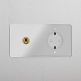 Double Toggle & Schuko Module Round - Clear Antique Brass White 