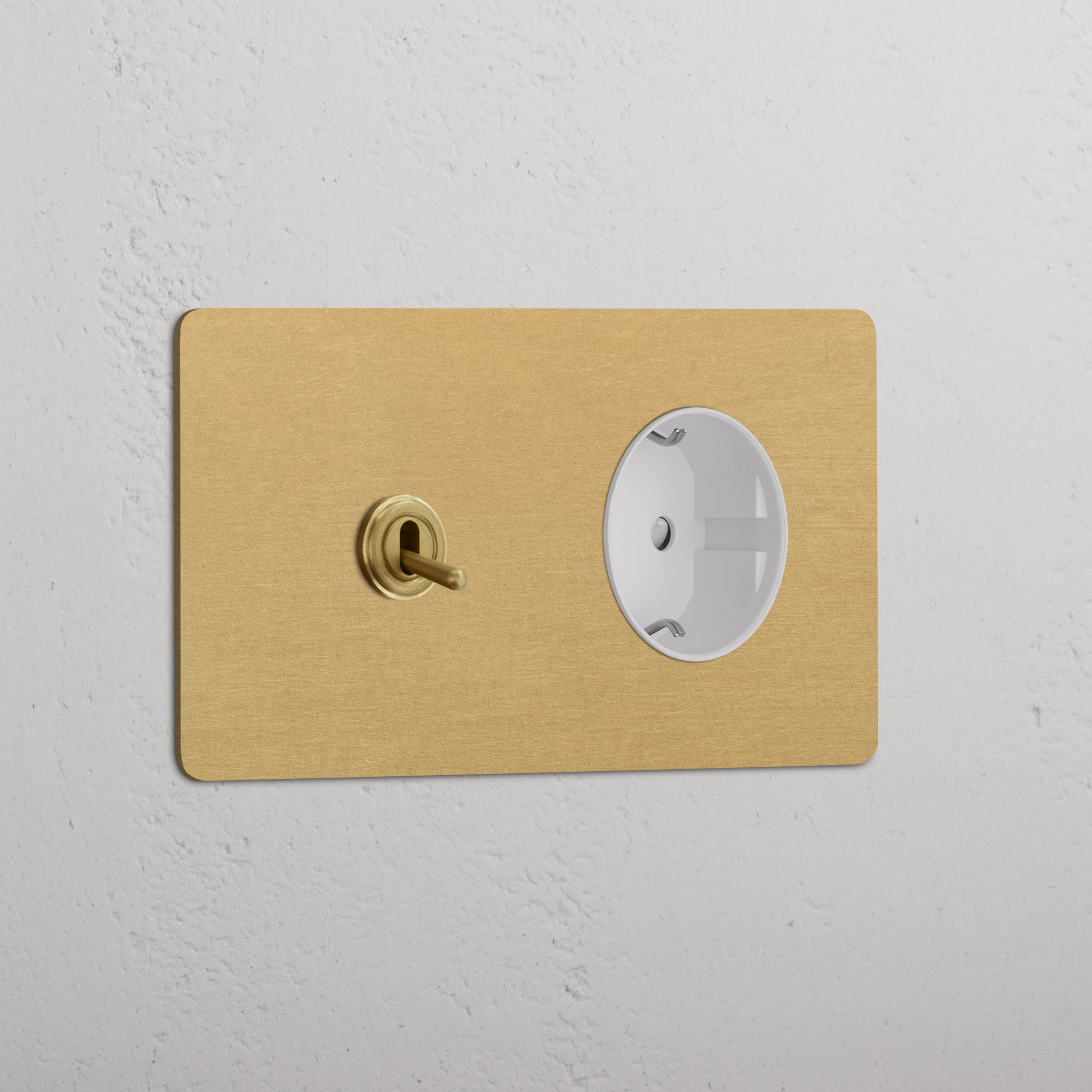 Double Toggle & Schuko Module Round - Antique Brass White