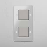 Efficient Vertical Double Rocker Switch in Clear Polished Nickel White - Advanced Lighting Solution on White Background