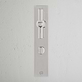 Harper T-Bar Long Plate Sprung Door Handle & Thumbturn Polished Nickel Finish on White Background right Facing Front View