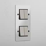 Four-Position Vertical Double Rocker Switch in Clear Polished Nickel Black - Comprehensive Light Control System