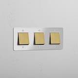 Triple Rocker Switch in Clear Antique Brass White - Advanced Light Control System