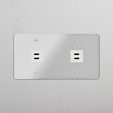 High-Speed Charging Double USB Module in Clear White - Modern Power Solution on White Background