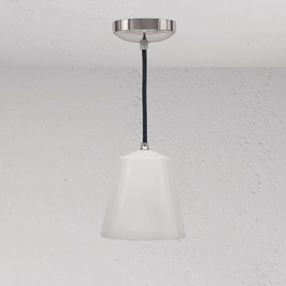 Richmond Medium Pendant Light Fine Porcelain Polished Nickel Finish on White Background