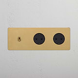 Triple Toggle & 2x Schuko Module Round - Antique Brass Black 