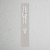 Harper T-Bar Long Plate Sprung Door Handle & Euro Lock Polished Nickel Finish on White Background Front Facing