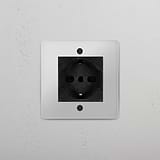 Single Schuko/Bipasso Module - Clear Black Finish Front Facing on White Background