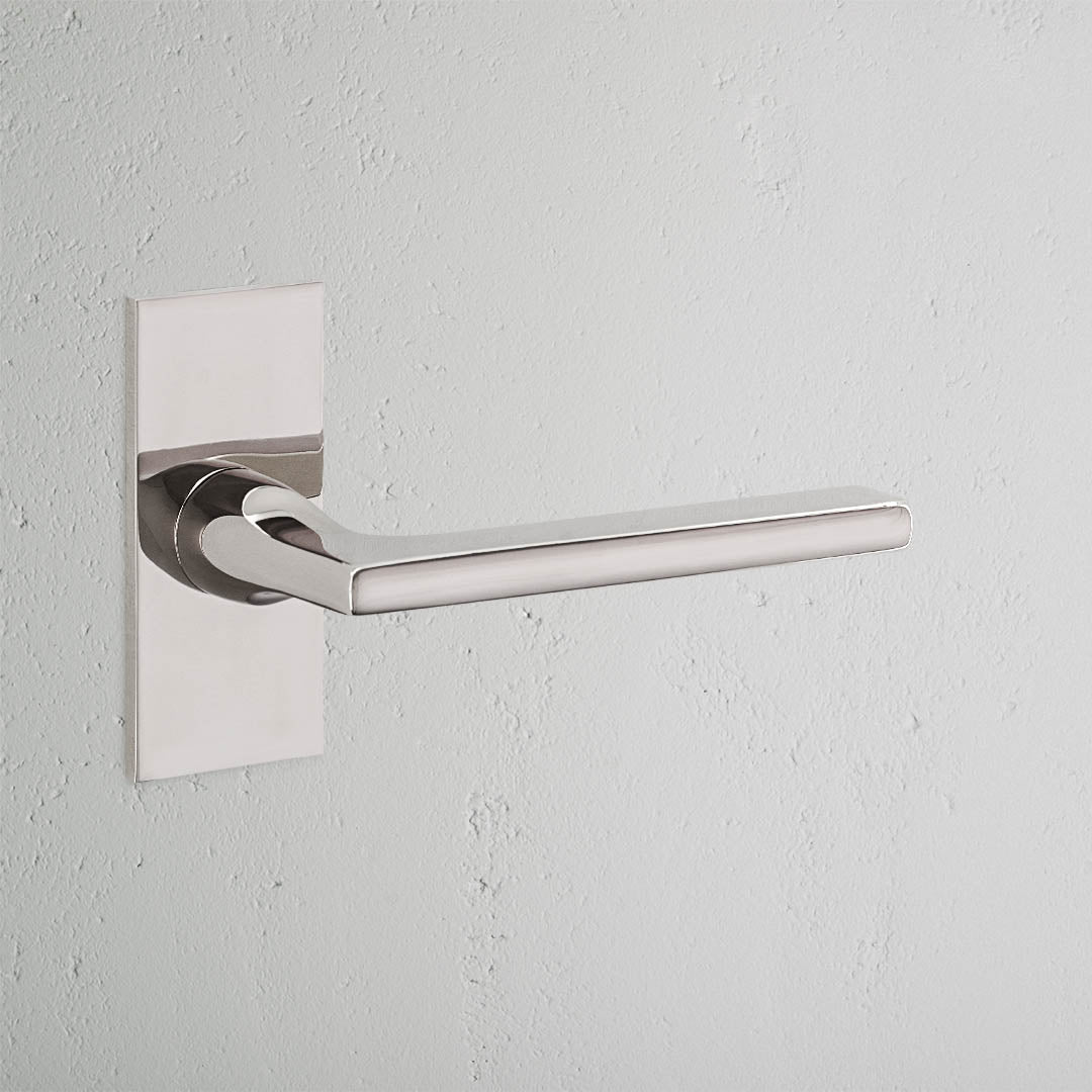Clayton Short Plate Sprung Door Handle - Polished Nickel