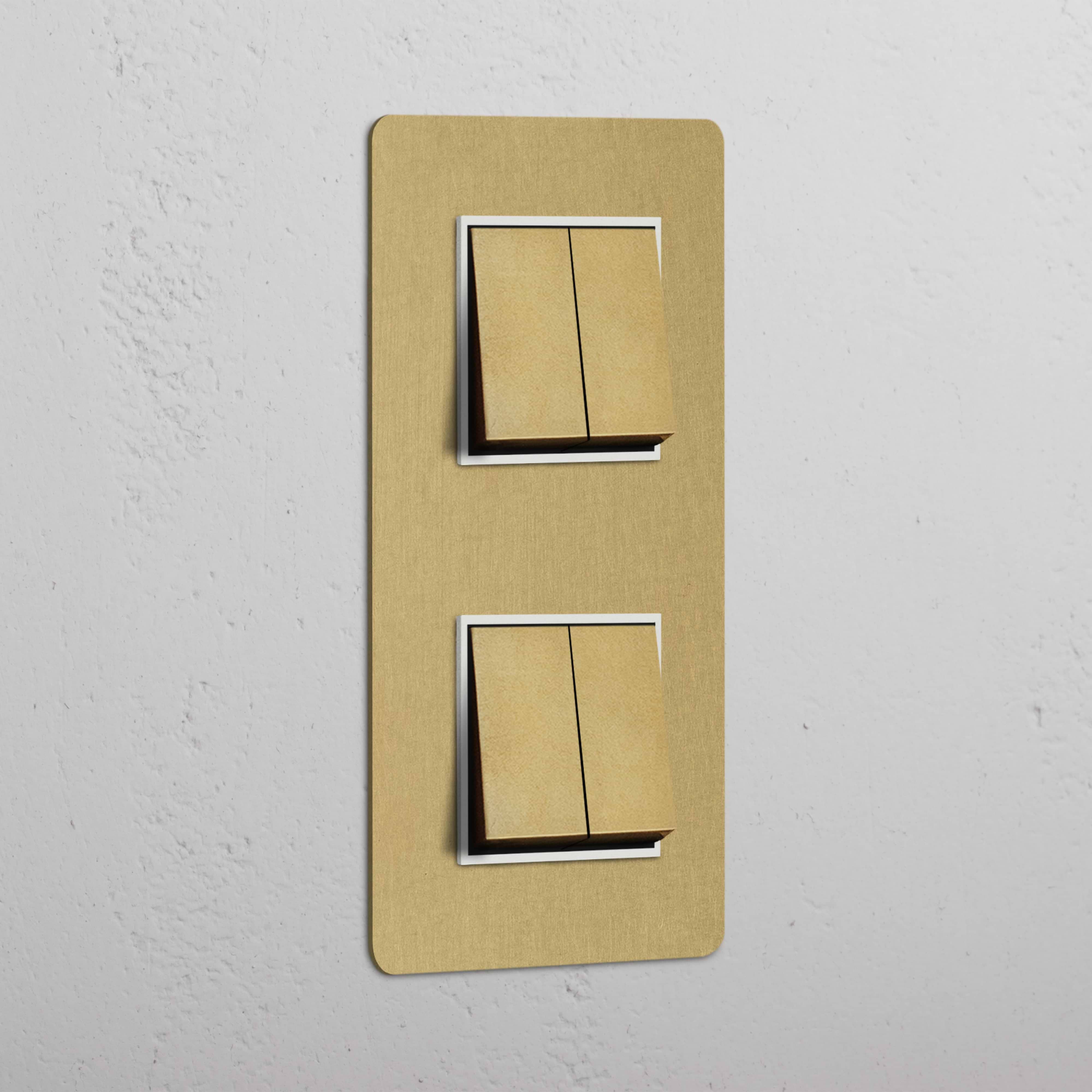 Double 4x Vertical Rocker Switch | Antique Brass & White