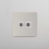 Dual Satellite Signal Accessory: Polished Nickel White Single 2x Satellite Module on White Background