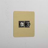 Single Satellite & TV Module in Antique Brass Black Design