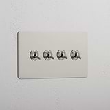 High Capacity Quad Control Toggle Switch: Polished Nickel Double 4x Toggle Switch