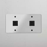 High-Speed Charging Clear Black Double USB Module - Efficient Power Accessory on White Background