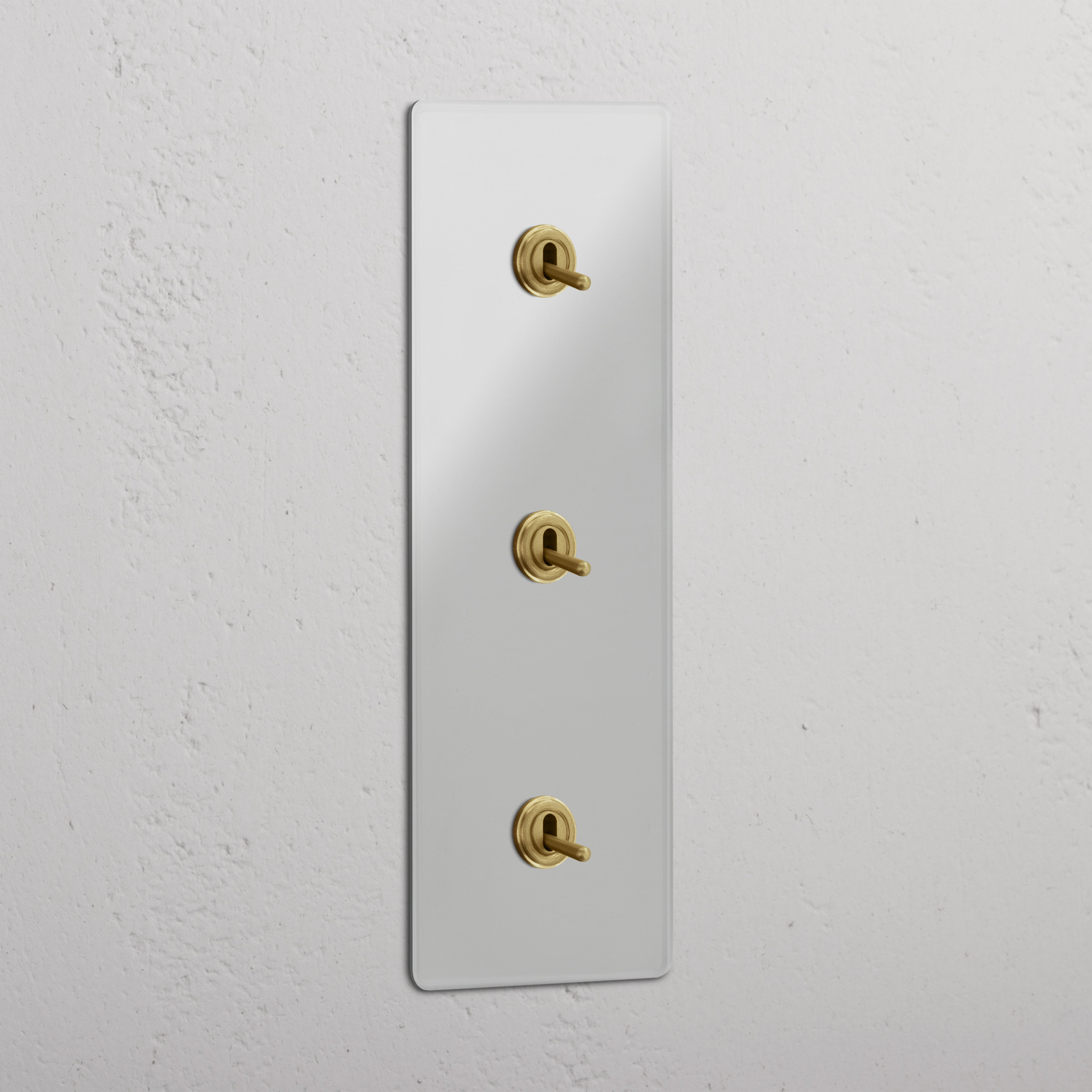 Vertical Triple Toggle Switch in Clear Antique Brass - User-friendly Light Control Tool