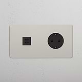 Double USB 30W & Schuko Module Round - Polished Nickel Black