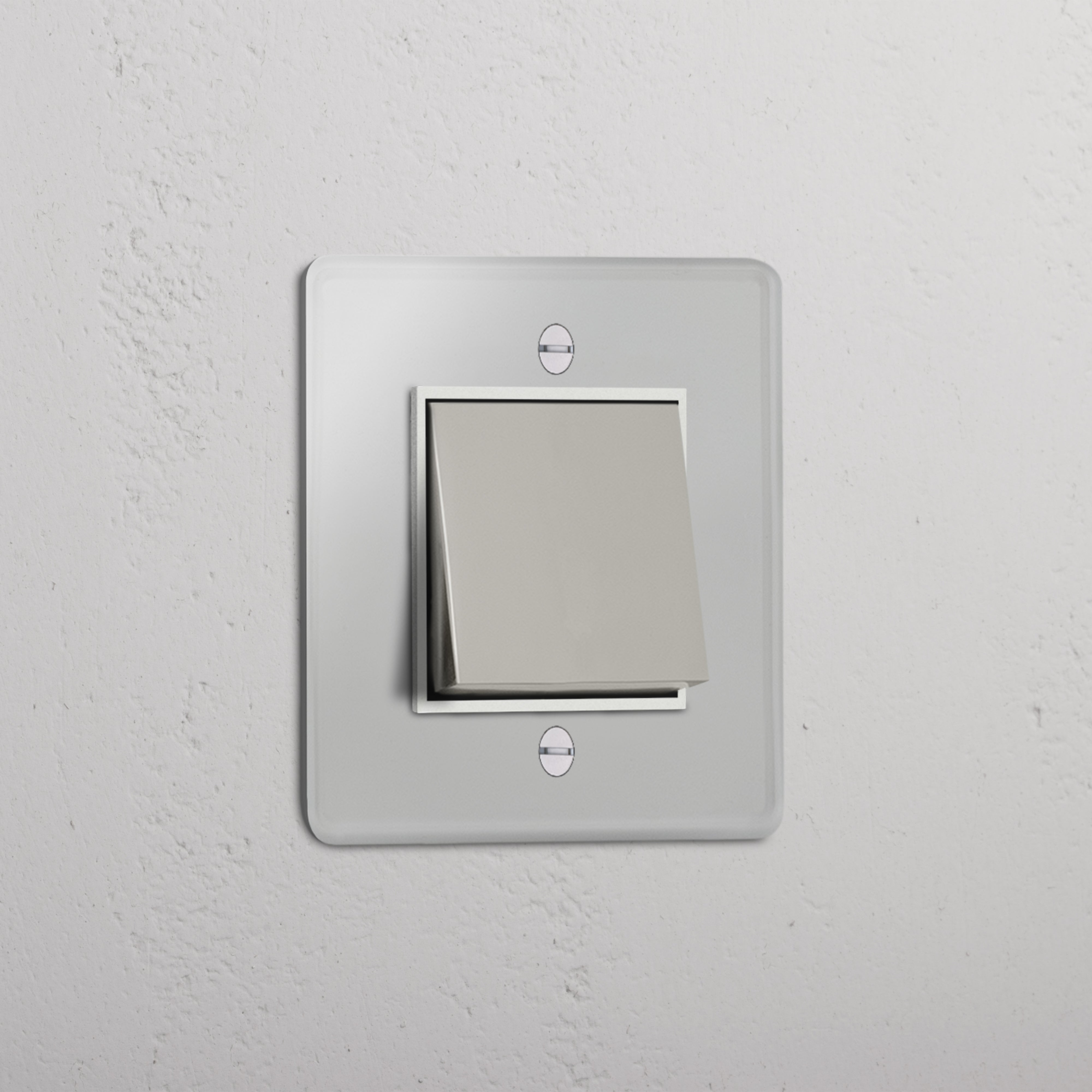 Sleek Single Rocker Switch in Clear Polished Nickel White - Streamlined Light Control Accessory