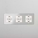 Triple 3x Schuko/Bipasso Module - Clear White