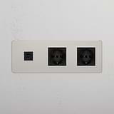 Triple USB 30W & 2x Schuko/Bipasso Module - Polished Nickel Black