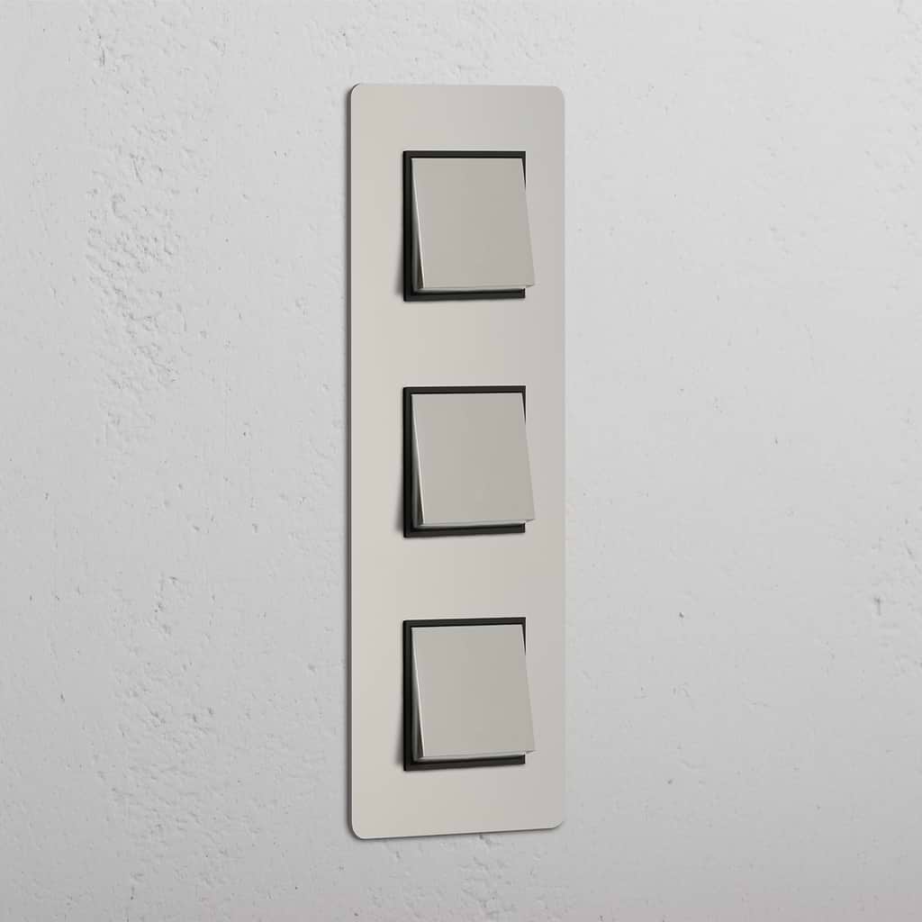 High Capacity Vertical Light Control Switch: Polished Nickel Black Triple 3x Vertical Rocker Switch