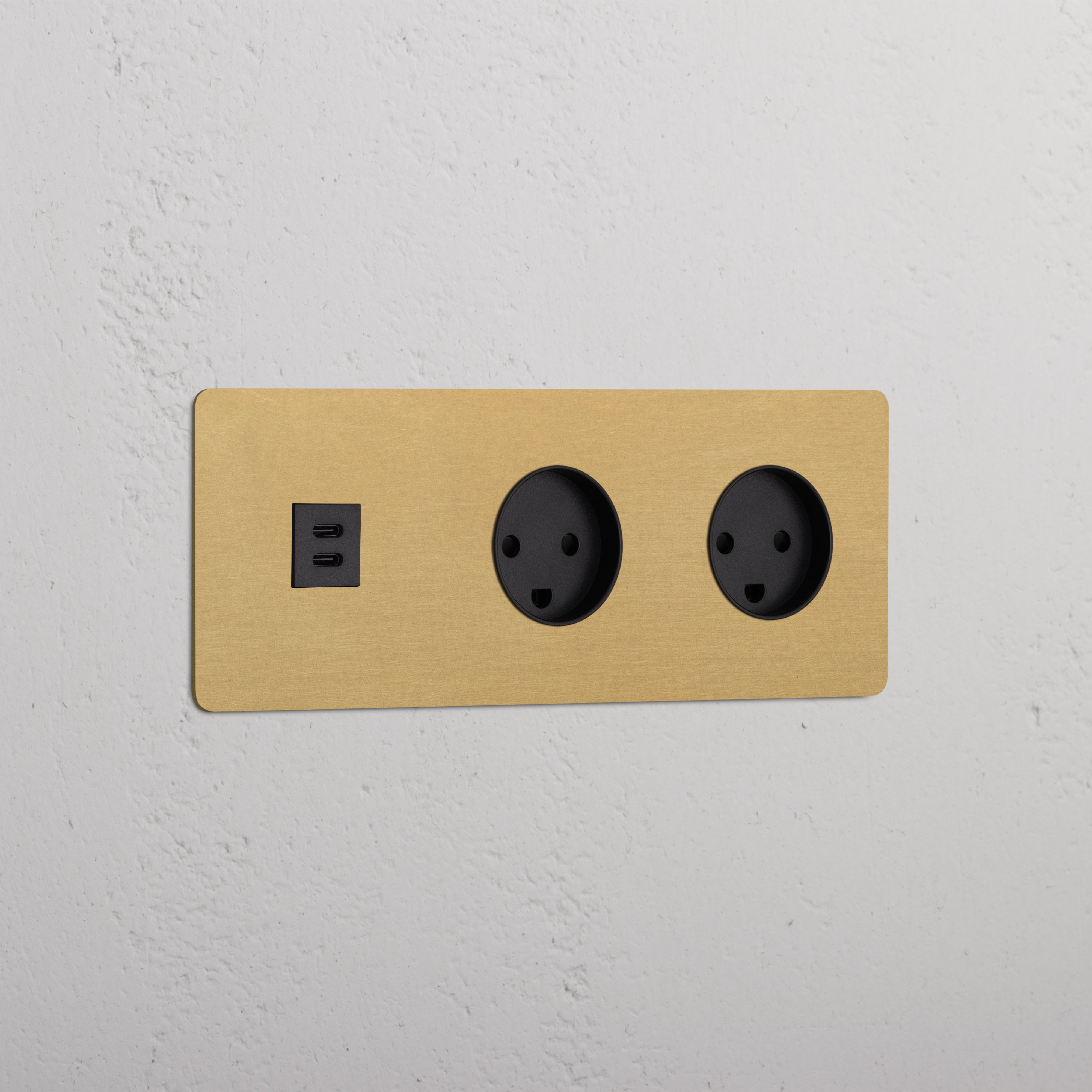 Triple USB 30W & 2x Danish Module Round - Antique Brass Black