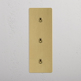Antique Brass Triple Toggle Switch with Vertical Orientation on White Background
