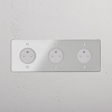 Triple 3x French Power Module Round in Clear White finish, featuring three socket outlets for seamless wall integration.