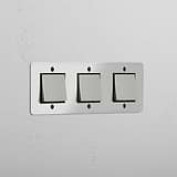 Triple Rocker Switch in Clear Polished Nickel Black - Comprehensive Light Control Tool